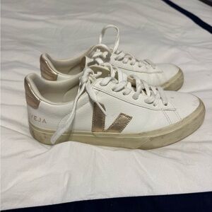 Veja Women's White and Gold Casual Sneakers